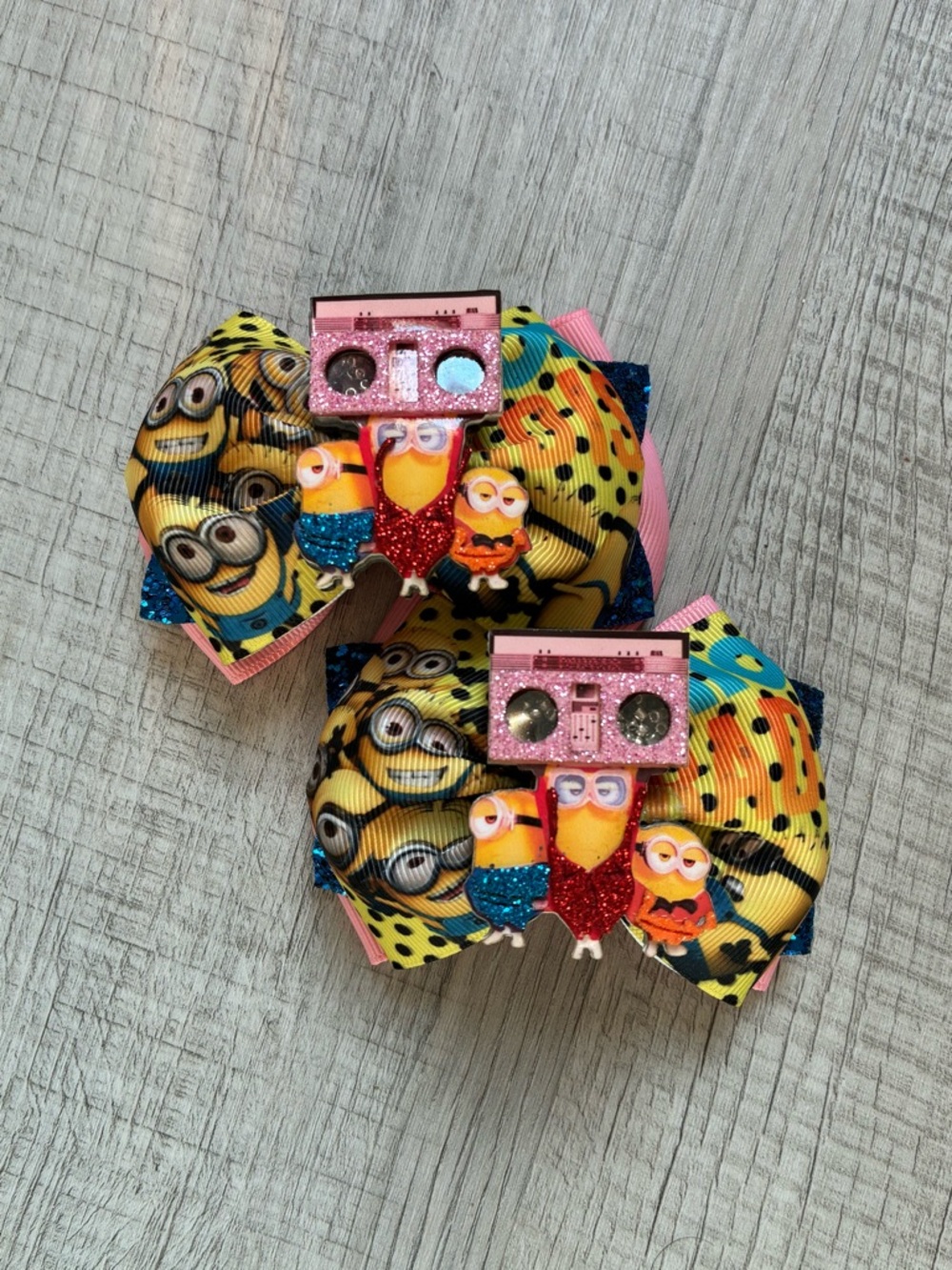 Kids Hair Bows with Pink Glitter Boombox Accent